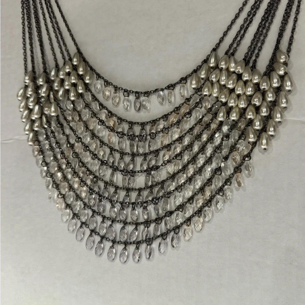 Breathtaking waterfall of silver + white droplet beads. Drapes beautifully. New! - Picture 2 of 6